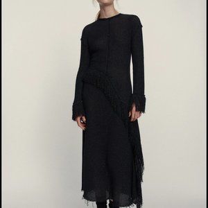 Black metallic shimmery knit/tweed maxi Zara dress with fringe LIMITED EDITION